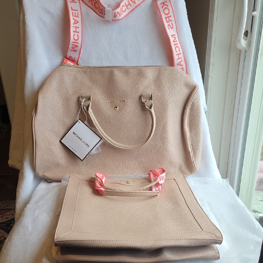 Michael Kors Beige Tote with Pink Accents